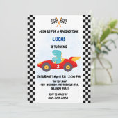 Birthday Dinosaurier Rennfahrer Red Racing Childre Einladung (Stehend Vorderseite)