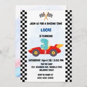 Birthday Dinosaurier Rennfahrer Red Racing Childre Einladung (Vorne/Hinten)