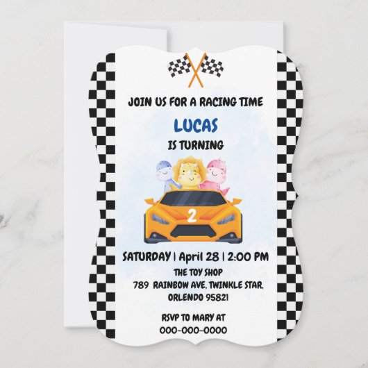 Birthday Dinosaurier Rennfahrer Red Racing Childre Einladung (Vorderseite)