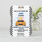 Birthday Dinosaurier Rennfahrer Red Racing Childre Einladung (Stehend Vorderseite)