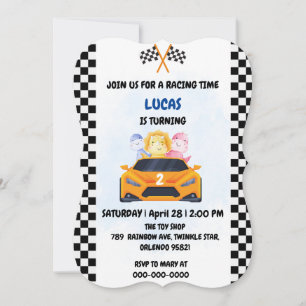 Birthday Dinosaurier Rennfahrer Red Racing Childre Einladung