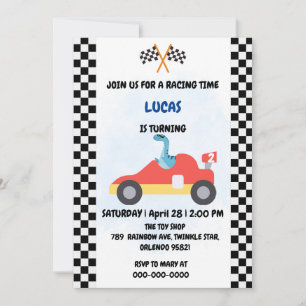 Birthday Dinosaurier Rennfahrer Red Racing Childre Einladung