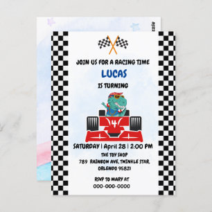 Birthday Dinosaurier Rennfahrer Red Racing Childre Postkarte