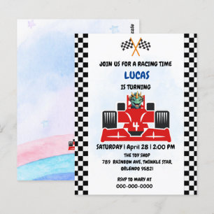 Birthday Dinosaurier Rennfahrer Red Racing Childre Postkarte