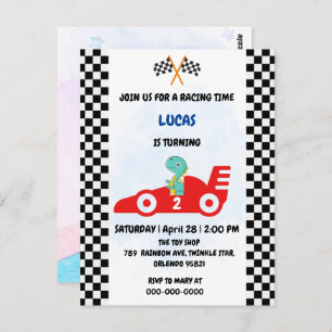 Birthday Dinosaurier Rennfahrer Red Racing Childre Postkarte