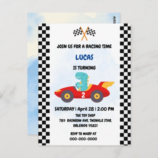 Birthday Dinosaurier Rennfahrer Red Racing Childre Postkarte (Vorne/Hinten)