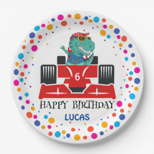 Birthday Dinosaurier Rennfahrer Red Racing Kind Na Pappteller