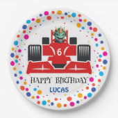 Birthday Dinosaurier Rennfahrer Red Racing Kind Na Pappteller (Vorderseite)