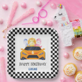 Birthday Dinosaurier Rennwagen gelber Junge Name Pappteller (Party)