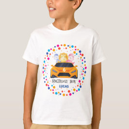 Birthday Dinosaurier Rennwagen gelber Junge Name T-Shirt
