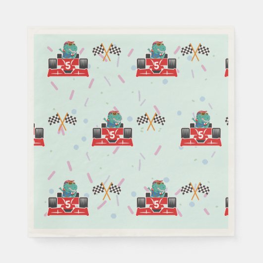 Birthday Dinosaurier Rennwagen Red Racing Junge Na Serviette (Vorderseite)