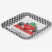 Birthday Dinosaurier Rennwagen Roter Junge Name Pappteller (Gewinkelt)