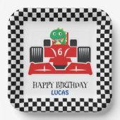Birthday Dinosaurier Rennwagen Roter Junge Name Pappteller (Vorderseite)