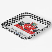 Birthday Dinosaurier Rennwagen Roter Junge Name Pappteller (Gewinkelt)