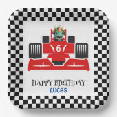 Birthday Dinosaurier Rennwagen Roter Junge Name Pappteller (Vorderseite)