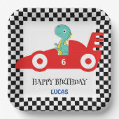 Birthday Dinosaurier Rennwagen Roter Junge Name Pappteller (Vorderseite)