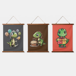 Birthday Dinosaurier Wandteppich Mit Holzrahmen