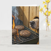 Birthday Dog Sniffing Hamburgers On a Grill Karte (Gelbe Blume)