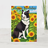 Birthday Dog with Sunflower  Karte (Vorderseite)