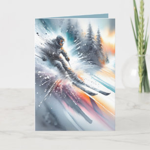 Birthday Downhill Skier Watercolor Feiertagskarte
