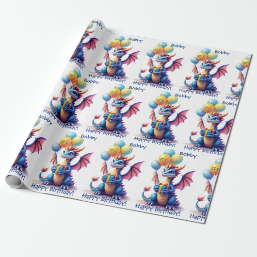 Birthday Dragon Add Name & Age Geschenkpapier (Ungerollt)