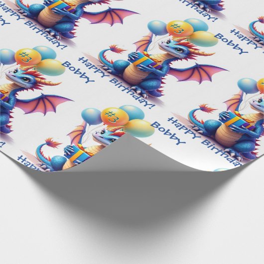 Birthday Dragon Add Name & Age Geschenkpapier (Ecke)
