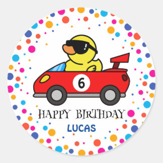 Birthday DUCK Rennfahrer Roter Rennfahrer Name Kin Runder Aufkleber