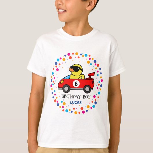 Birthday DUCK Rennfahrer Roter Rennfahrer Name Kin T-Shirt (Vorderseite)