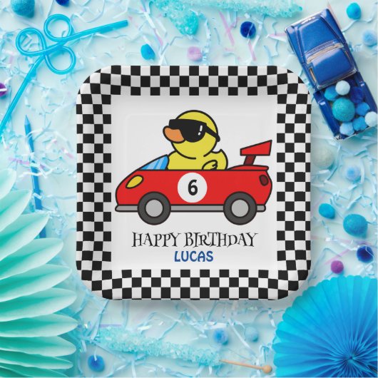 Birthday Duck Rennwagen Roter Junge Name Pappteller (Party)