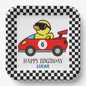 Birthday Duck Rennwagen Roter Junge Name Pappteller (Vorderseite)