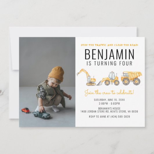 Birthday Dump Truck Party Einladung (Vorderseite)