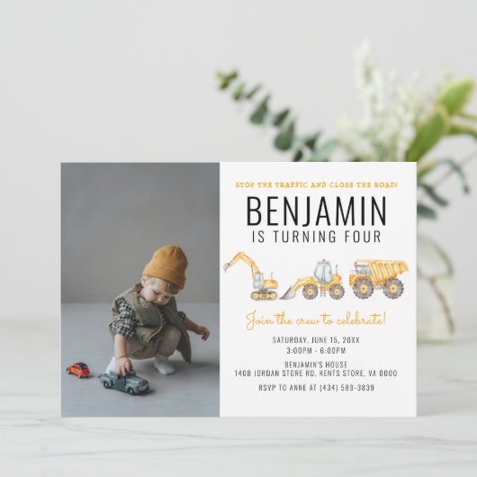 Birthday Dump Truck Party Einladung (Stehend Vorderseite)