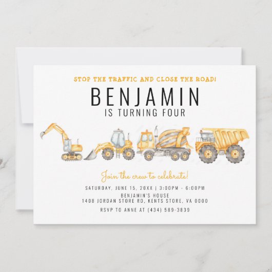 Birthday Dump Truck Party Einladung (Vorderseite)