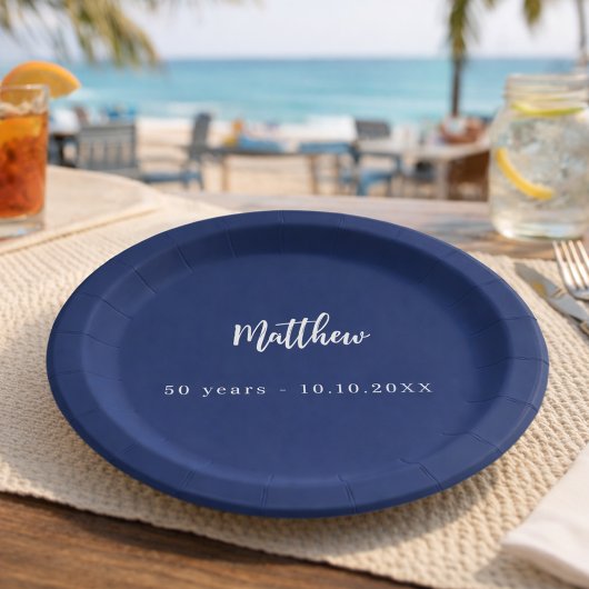 Birthday dunkelblau weiße Schrift minimalistisch Pappteller