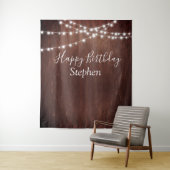 BIrthday Dunkle rustikale String Lights Wood Custo Wandteppich (Beispiel)