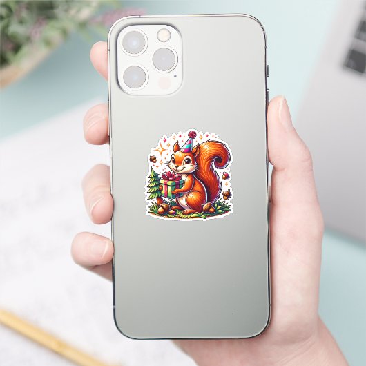 Birthday Eichhörnchen Niedlicher Cartoon Aufkleber (Telefon)