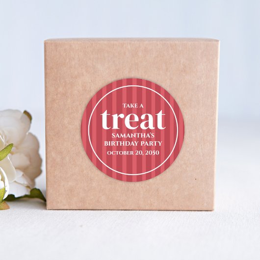 Birthday Einfache Minimalistische Moderne Rote Str Runder Aufkleber