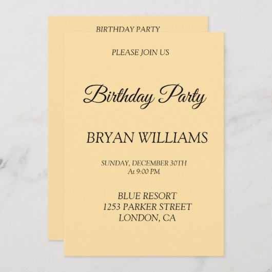 BIRTHDAY EINLADUNG (Vorne/Hinten)