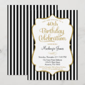 Birthday Einladung Black Gold Elegante Streifen (Vorne/Hinten)