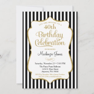 Birthday Einladung Black Gold Elegante Streifen