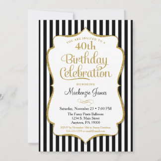Birthday Einladung Black Gold Elegante Streifen
