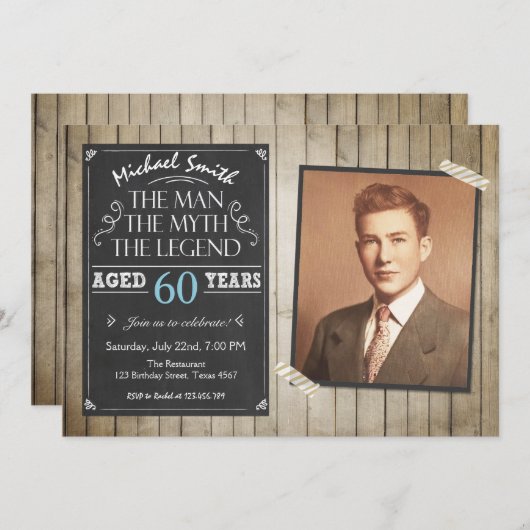 Birthday Einladung Chalkboard Rustikale Erwachsene (Vorne/Hinten)