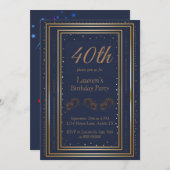 Birthday Einladung Elegant Navy Blue 40. Gold (Vorne/Hinten)