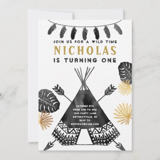 Birthday Einladung in Schwarz-Weiß-Tee (Vorderseite)