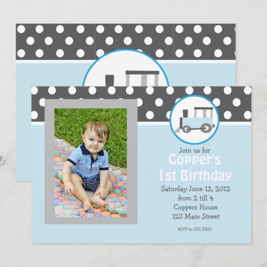 Birthday Einladung mit blauem Zug (Vorne/Hinten)