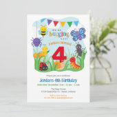 Birthday Einladung, Niedliches farbiges Bug-Party  Einladung (Stehend Vorderseite)