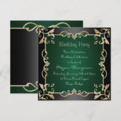 Birthday Einladung, Schwarz/Gold/Grün Swirl Einladung (Vorne/Hinten)