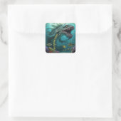 Birthday Einladung Sea Monster Fantasy Quadratischer Aufkleber (Tasche)
