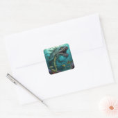 Birthday Einladung Sea Monster Fantasy Quadratischer Aufkleber (Umschlag)