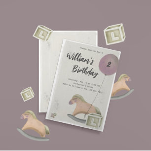 Birthday Einladung Toys Rocking Pferd Ballon